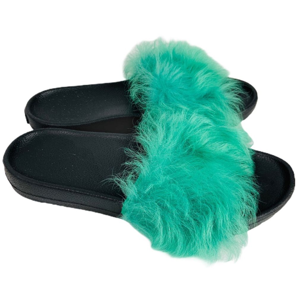 Ugg Tread Lite Black & Green Furry Fuzzy Slides